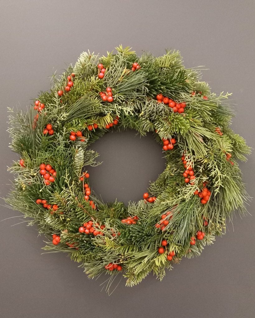 Kerstkrans van Atelier Odiel, bloemenatelier in Kortrijk.